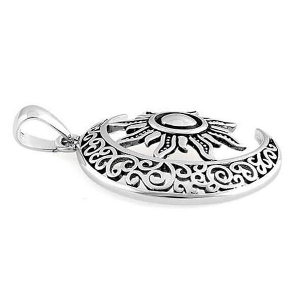 Moon and Sun Celtic Sterling Silver Pendant Necklace New - Picture 3 of 4